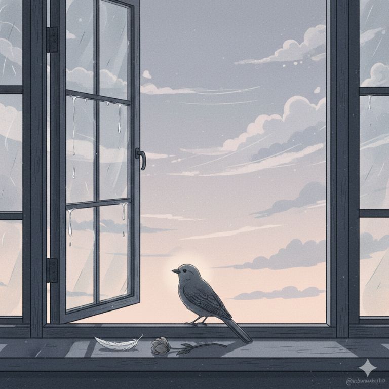 Ilustração Pássaro na Janela - Símbolo de Liberdade